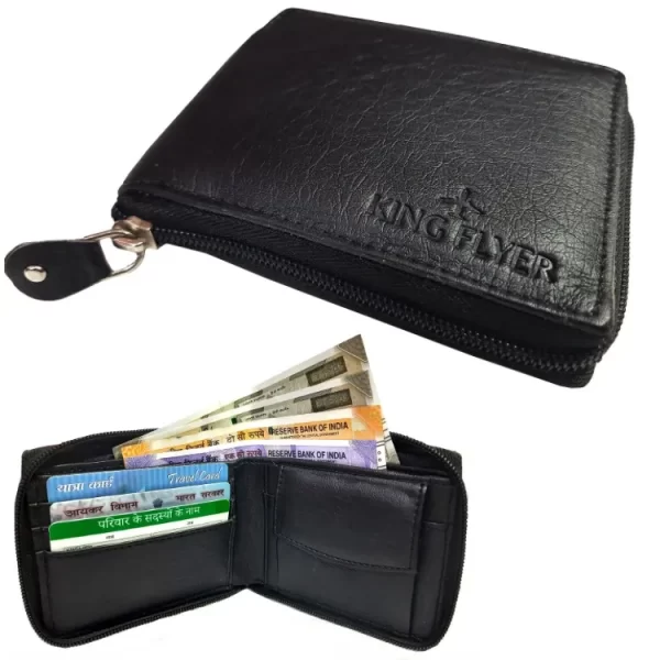 KINGFLYER® FULL CHAIN BLACK MEN PU LEATHER WALLET FOR MEN