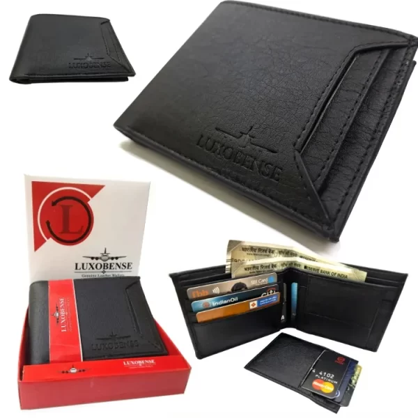 LUXOBENSE® 7 Cards PU Leather Black Color Men's Wallet