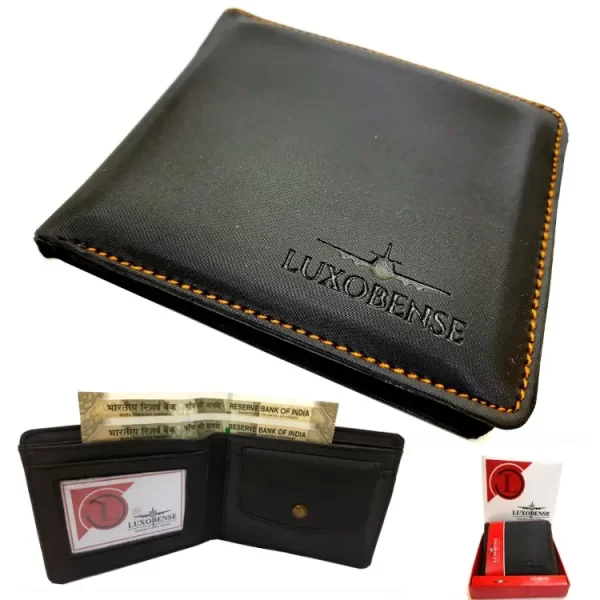 LUXOBENSE® Fabric Black Leather Men's Wallet