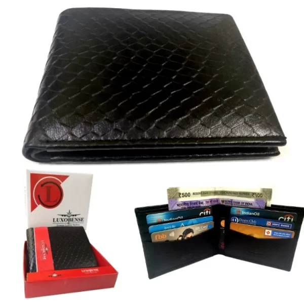 LuxoBense® Genuine Leather Luxury Shining Black Men's Wallet