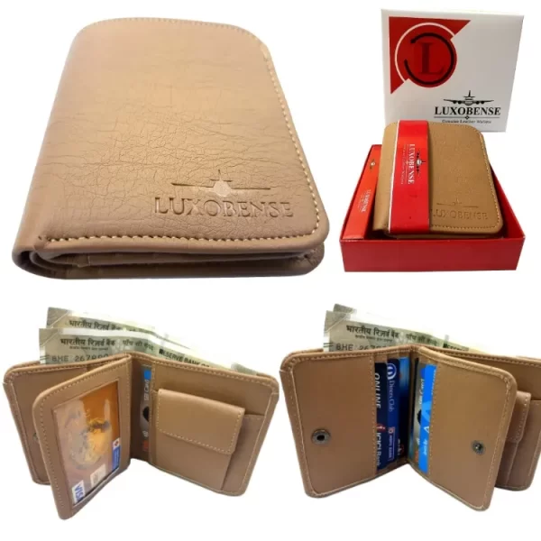 LuxoBense® PU Leather Luxury Beige Short Men's Wallet