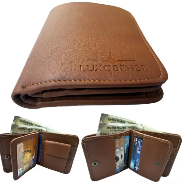 LuxoBense® PU Leather Luxury Brown Short Men's Wallet