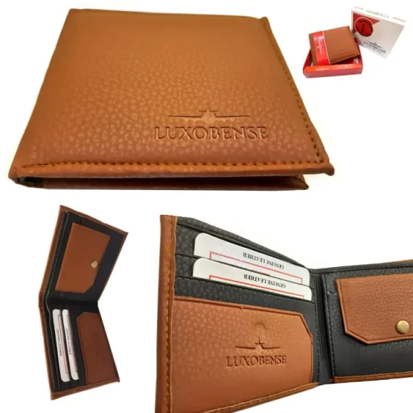 LuxoBense® Special PU Leather Brown Dotted Color Men's Wallet