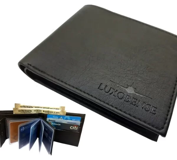 LuxoBense® PU Leather Men's Wallet Black Cards